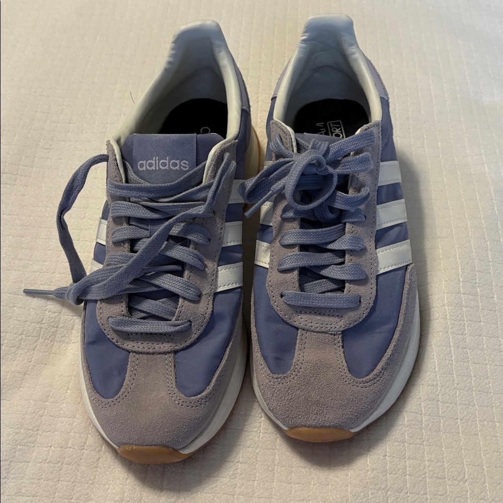 Adidas Periwinkle and White Sneakers